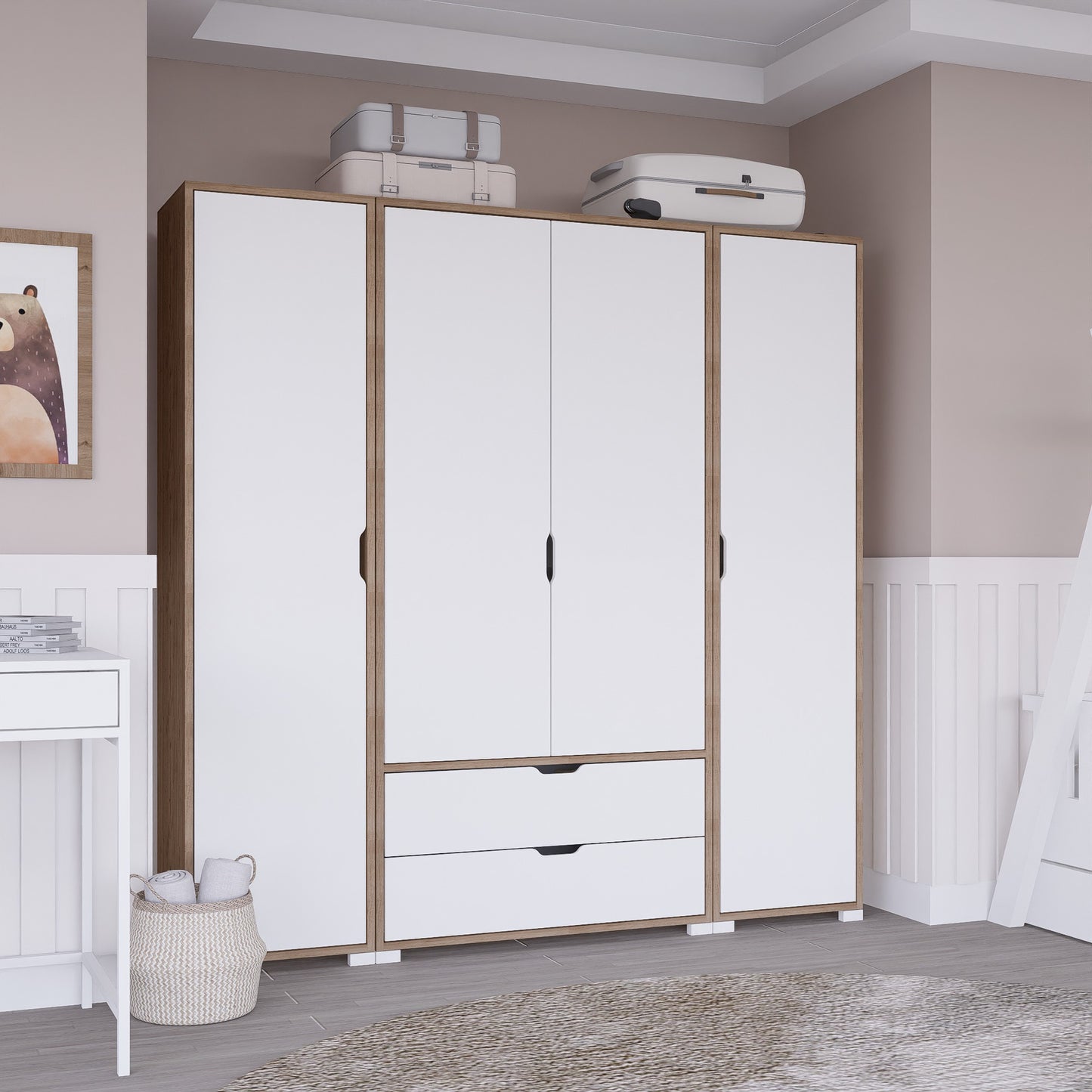 Ντουλάπα 170x183x45 εκ Light Walnut White 350MWD1123