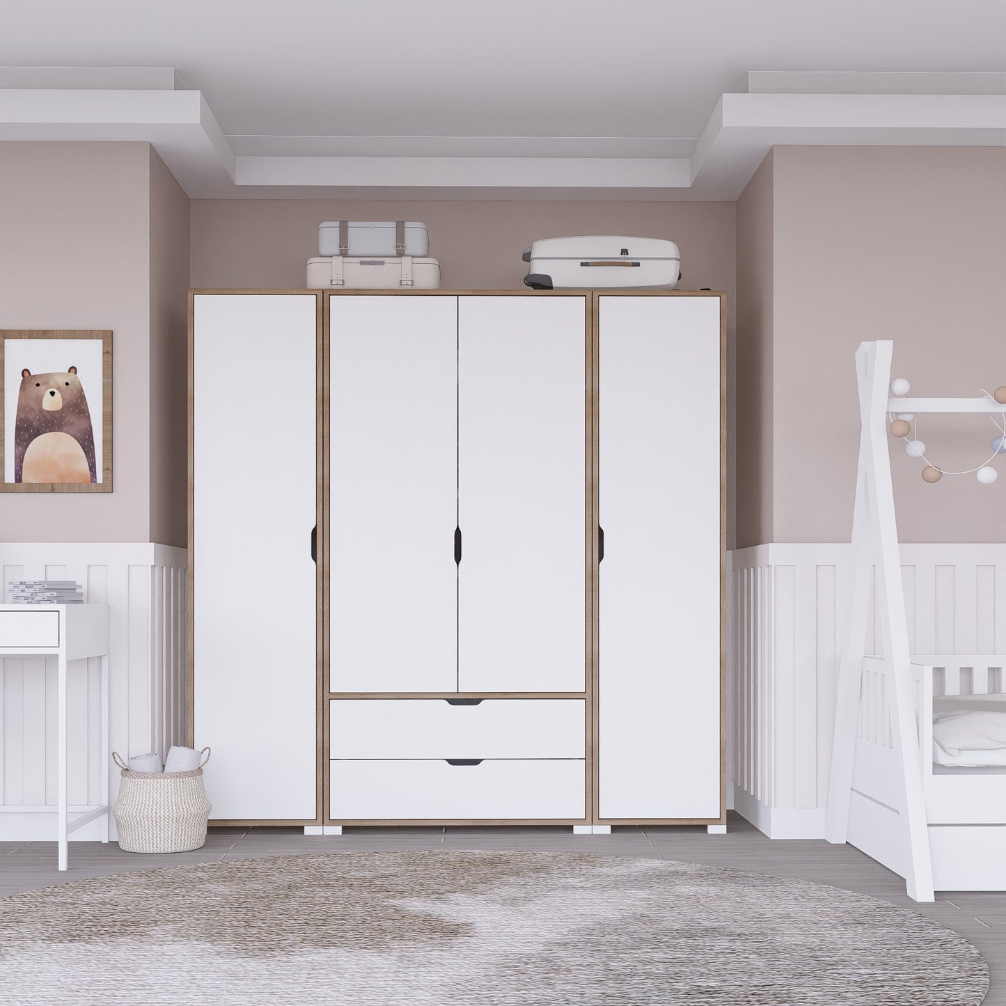 Ντουλάπα 170x183x45 εκ Light Walnut White 350MWD1123