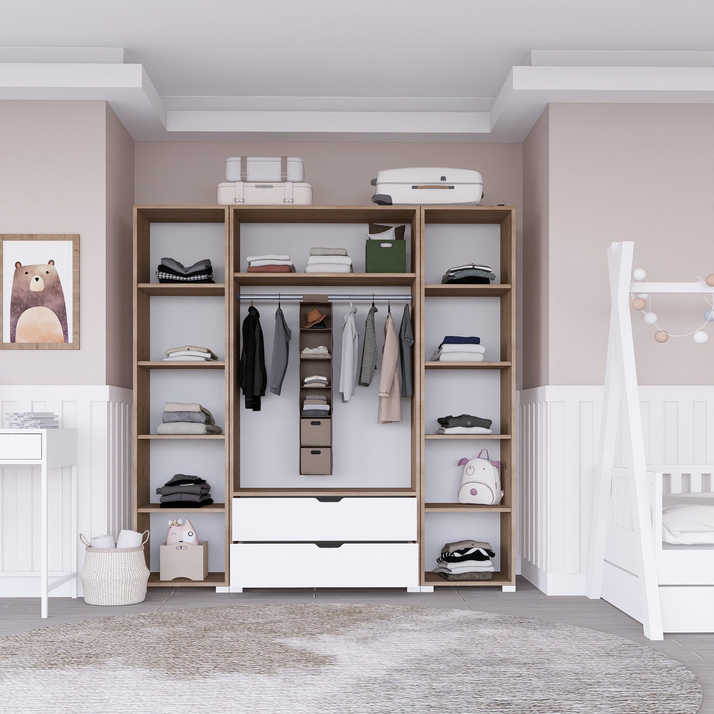 Ντουλάπα 170x183x45 εκ Light Walnut White 350MWD1123