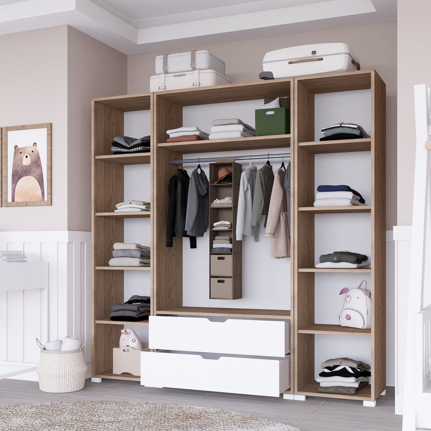 Ντουλάπα 170x183x45 εκ Light Walnut White 350MWD1123
