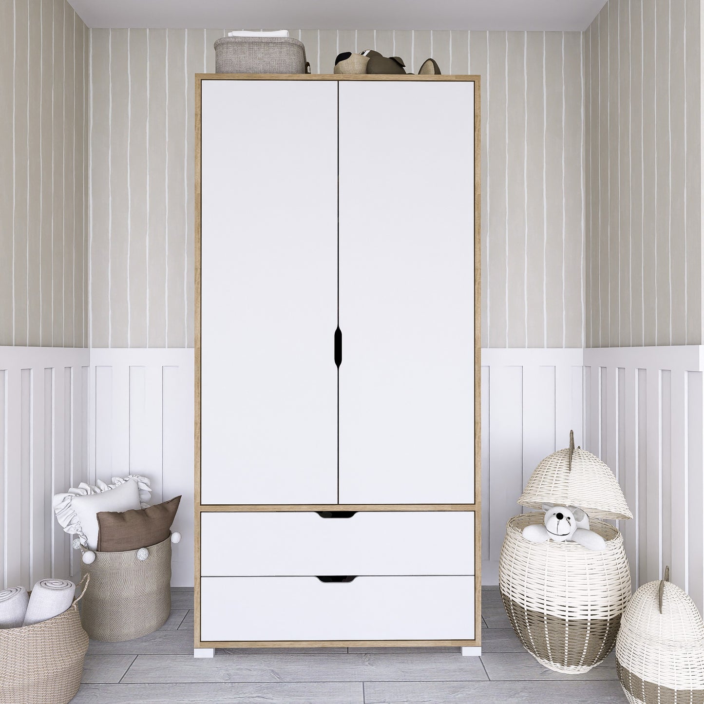 Ντουλάπα 90x183x45 εκ Light Walnut White 350MWD1124