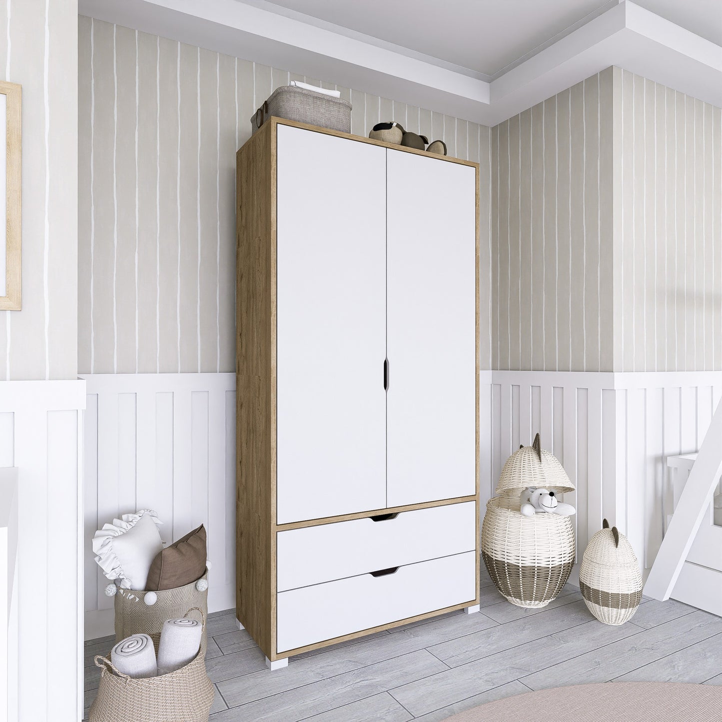 Ντουλάπα 90x183x45 εκ Light Walnut White 350MWD1124