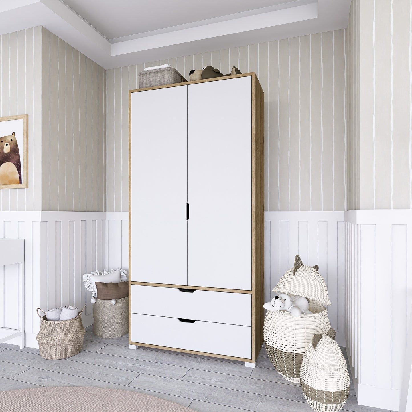 Ντουλάπα 90x183x45 εκ Light Walnut White 350MWD1124