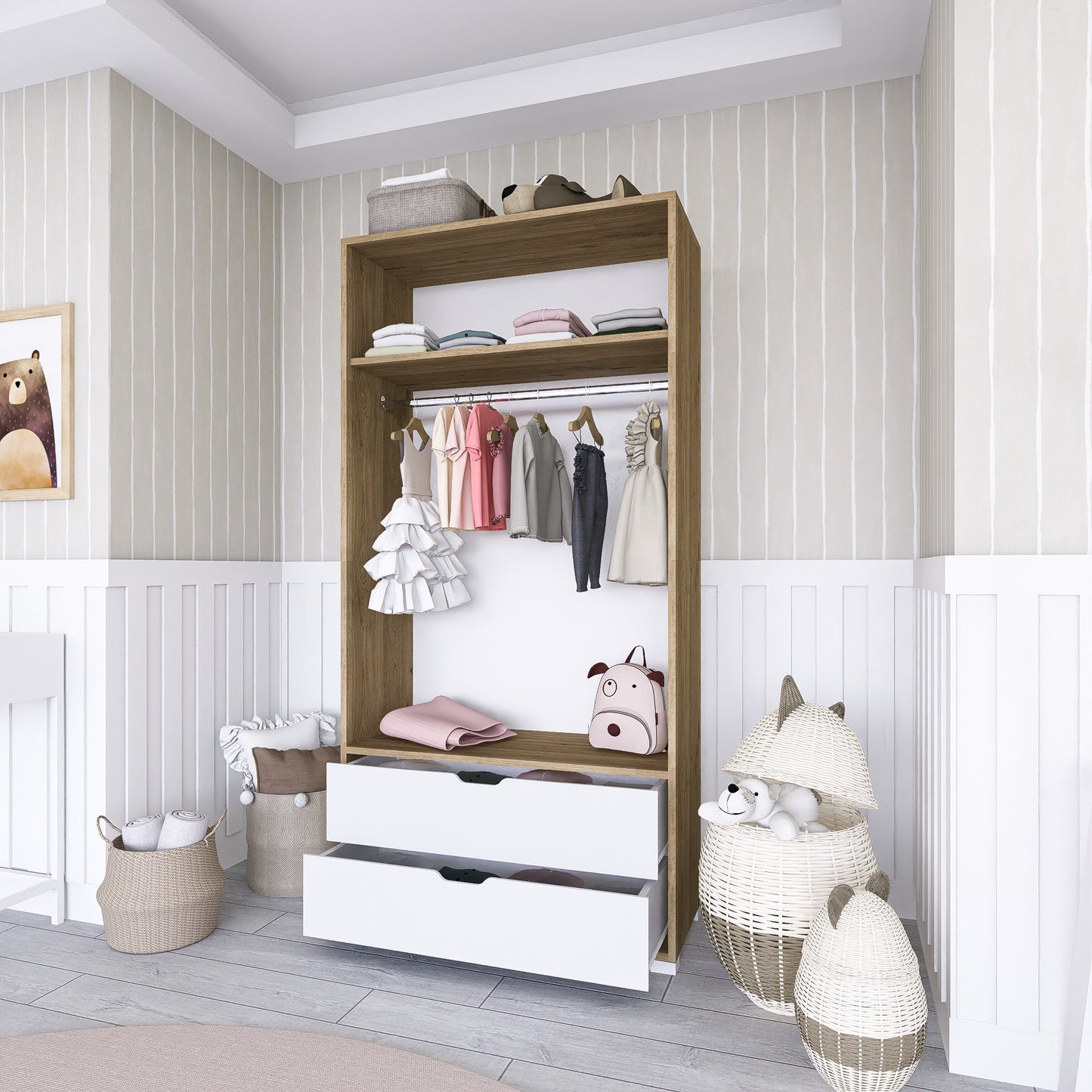 Ντουλάπα 90x183x45 εκ Light Walnut White 350MWD1124