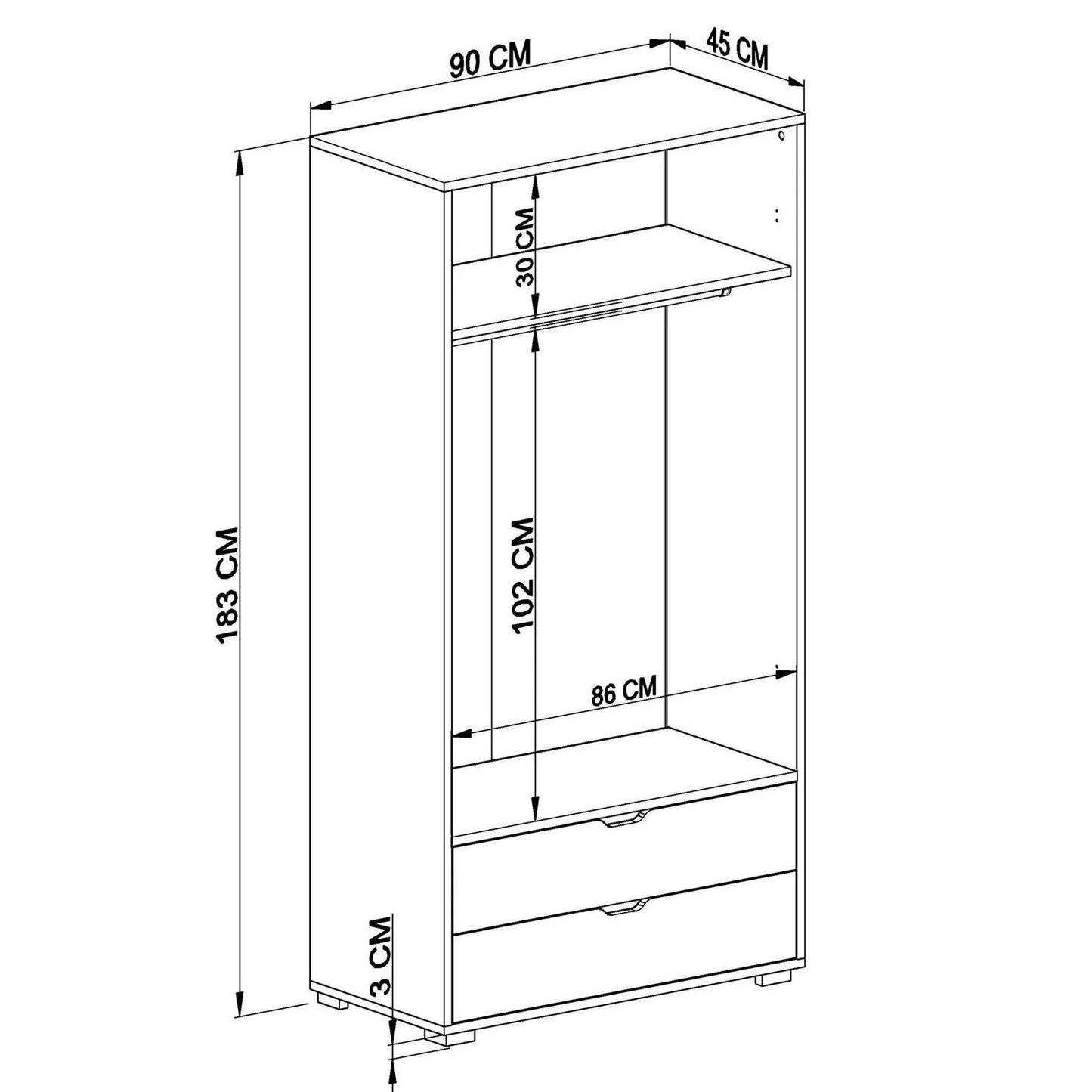 Ντουλάπα 90x183x45 εκ Light Walnut White 350MWD1124