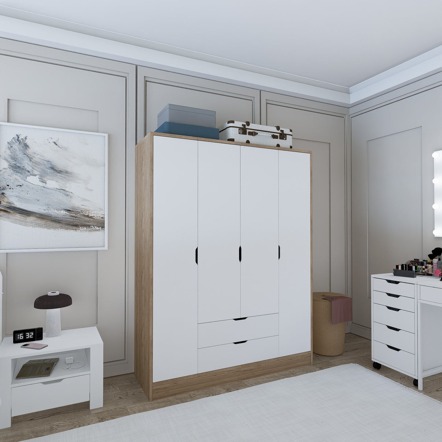 Ντουλάπα 140x181.8x45 εκ Light Walnut White 350MWD1130