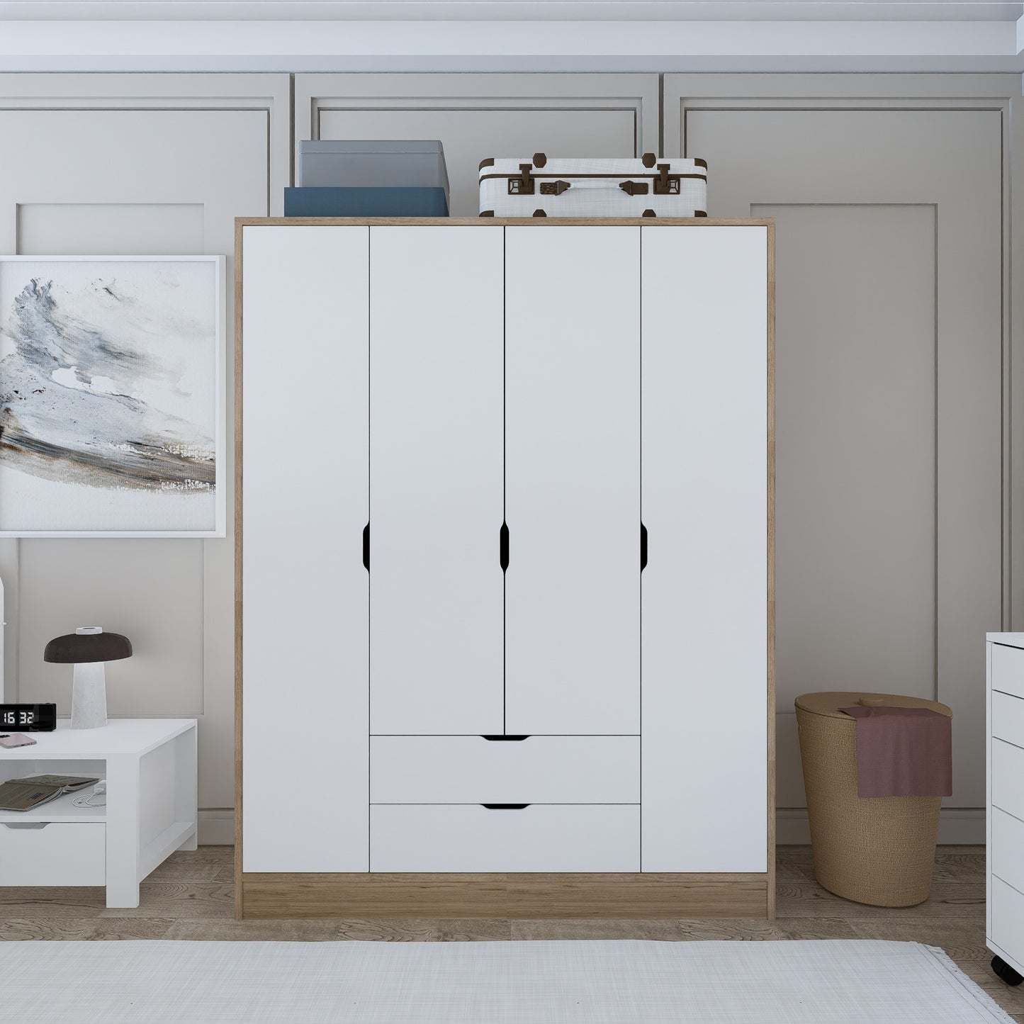 Ντουλάπα 140x181.8x45 εκ Light Walnut White 350MWD1130