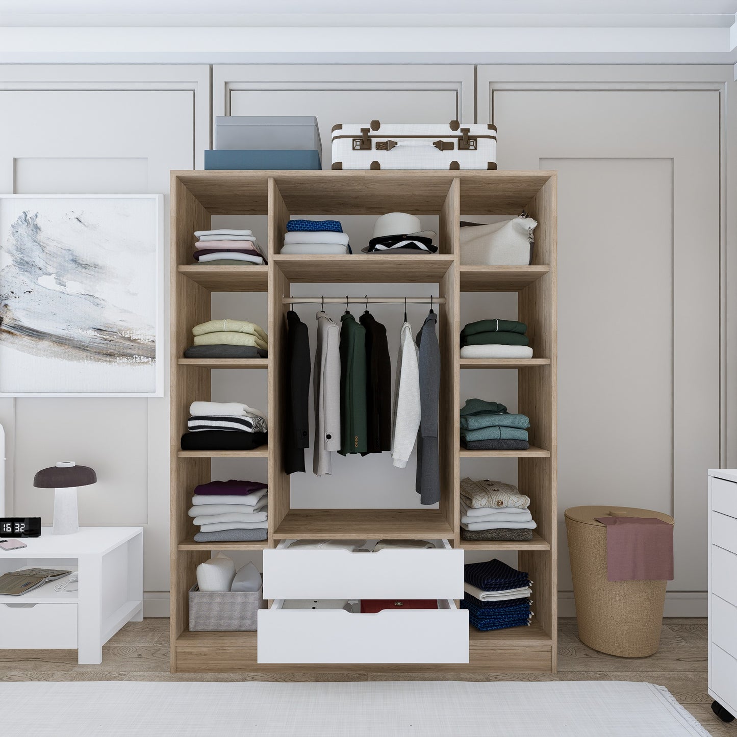 Ντουλάπα 140x181.8x45 εκ Light Walnut White 350MWD1130