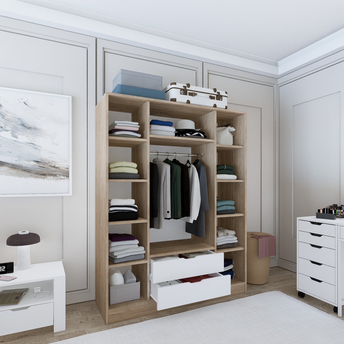 Ντουλάπα 140x181.8x45 εκ Light Walnut White 350MWD1130