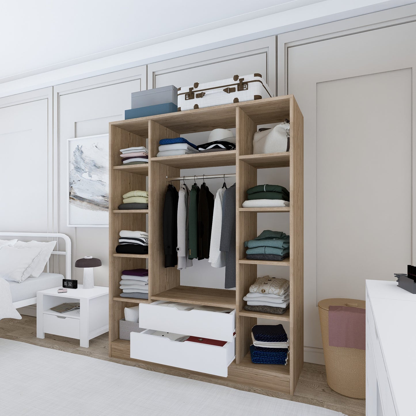 Ντουλάπα 140x181.8x45 εκ Light Walnut White 350MWD1130