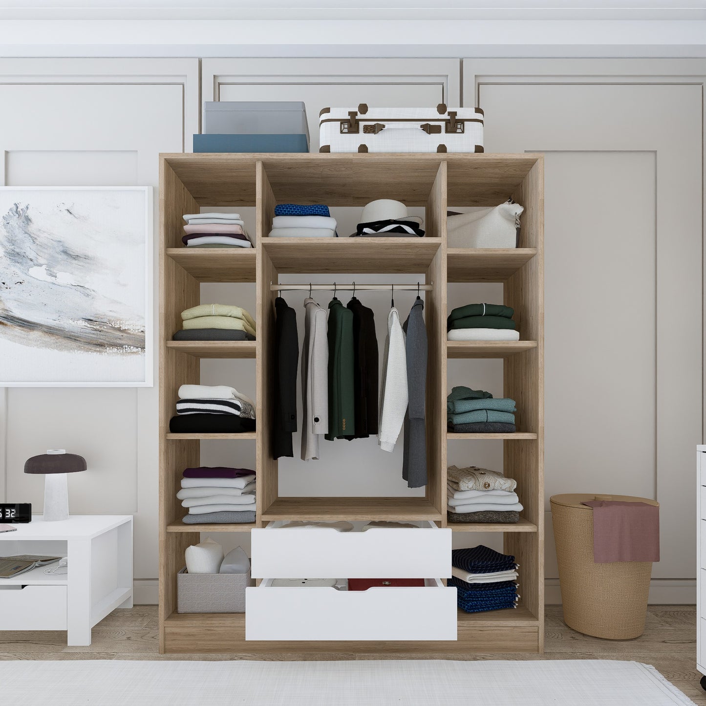 Ντουλάπα 140x181.8x45 εκ Light Walnut White 350MWD1130