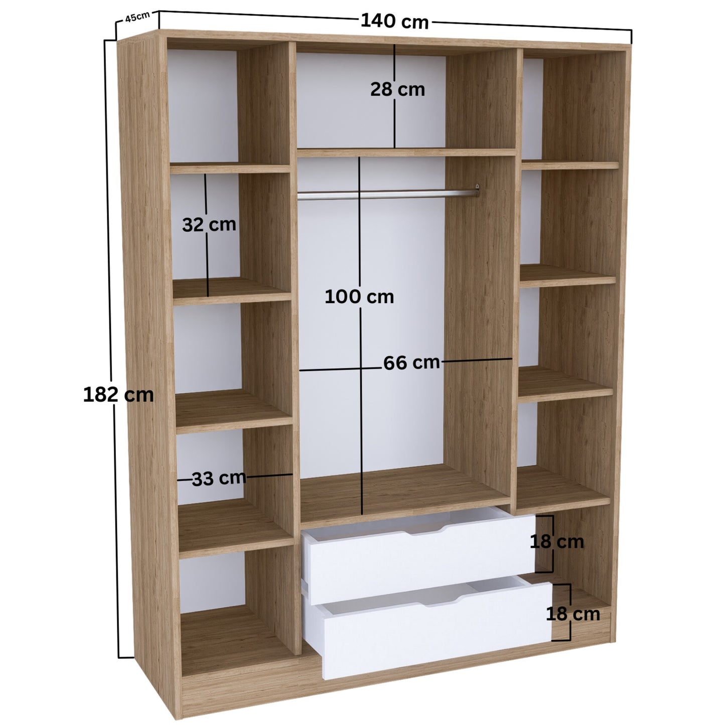Ντουλάπα 140x181.8x45 εκ Light Walnut White 350MWD1130