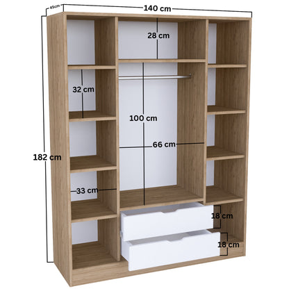 Ντουλάπα 140x181.8x45 εκ Light Walnut White 350MWD1130