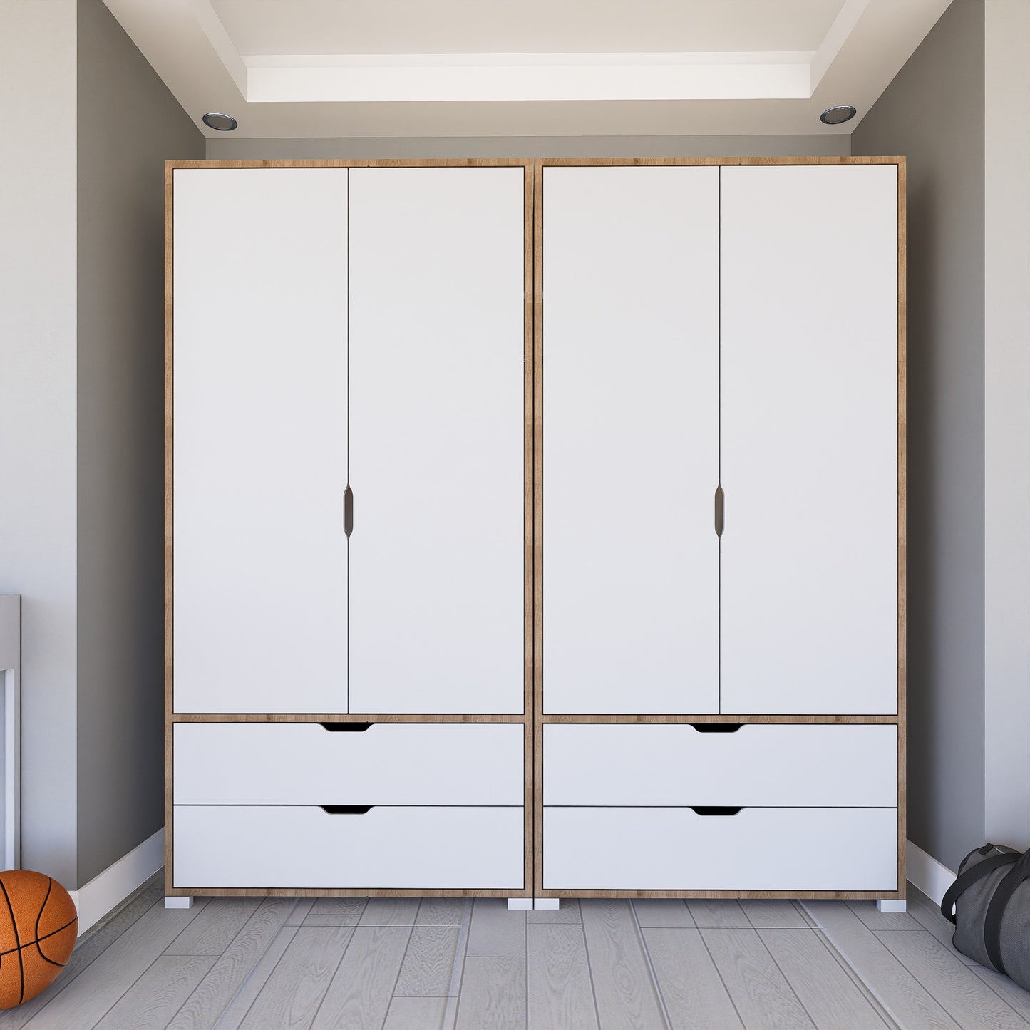 Ντουλάπα 180x183x45 εκ Light Walnut White 350MWD1131