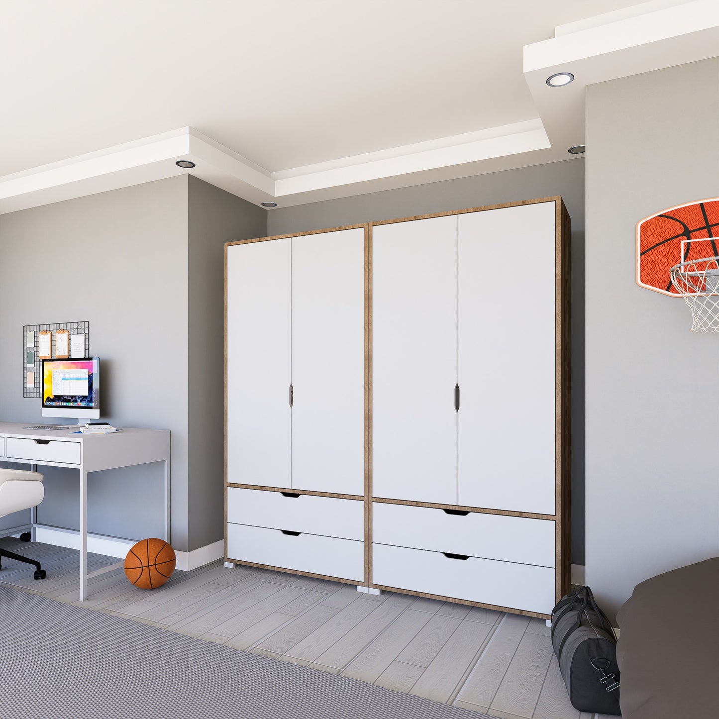 Ντουλάπα 180x183x45 εκ Light Walnut White 350MWD1131