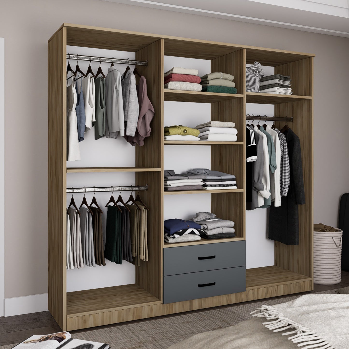 Ντουλάπα 180x190x45 εκ Grey White 350MWD1132