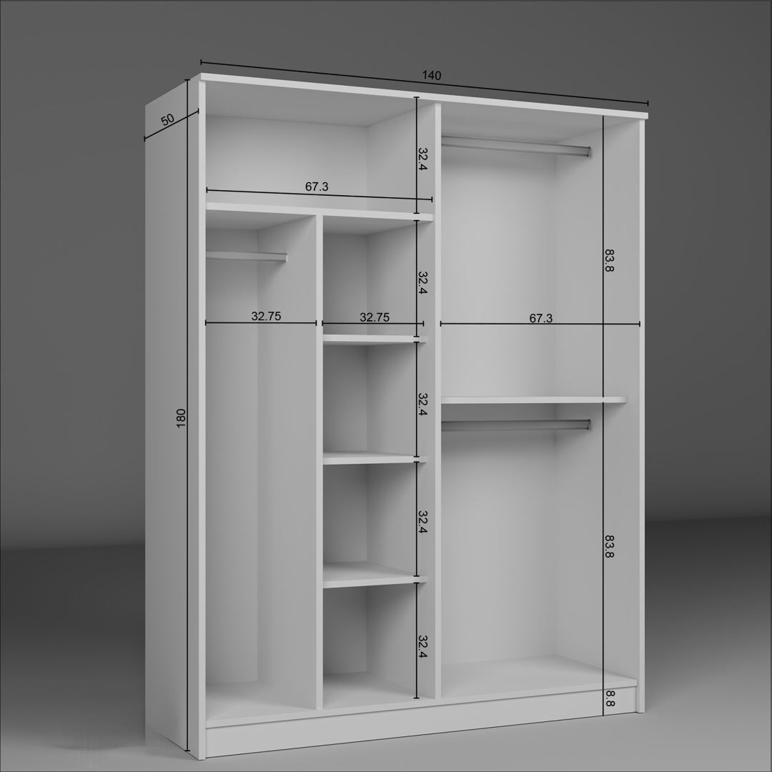 Ντουλάπα 140x180x51.8 εκ Λευκό 350MWD1139