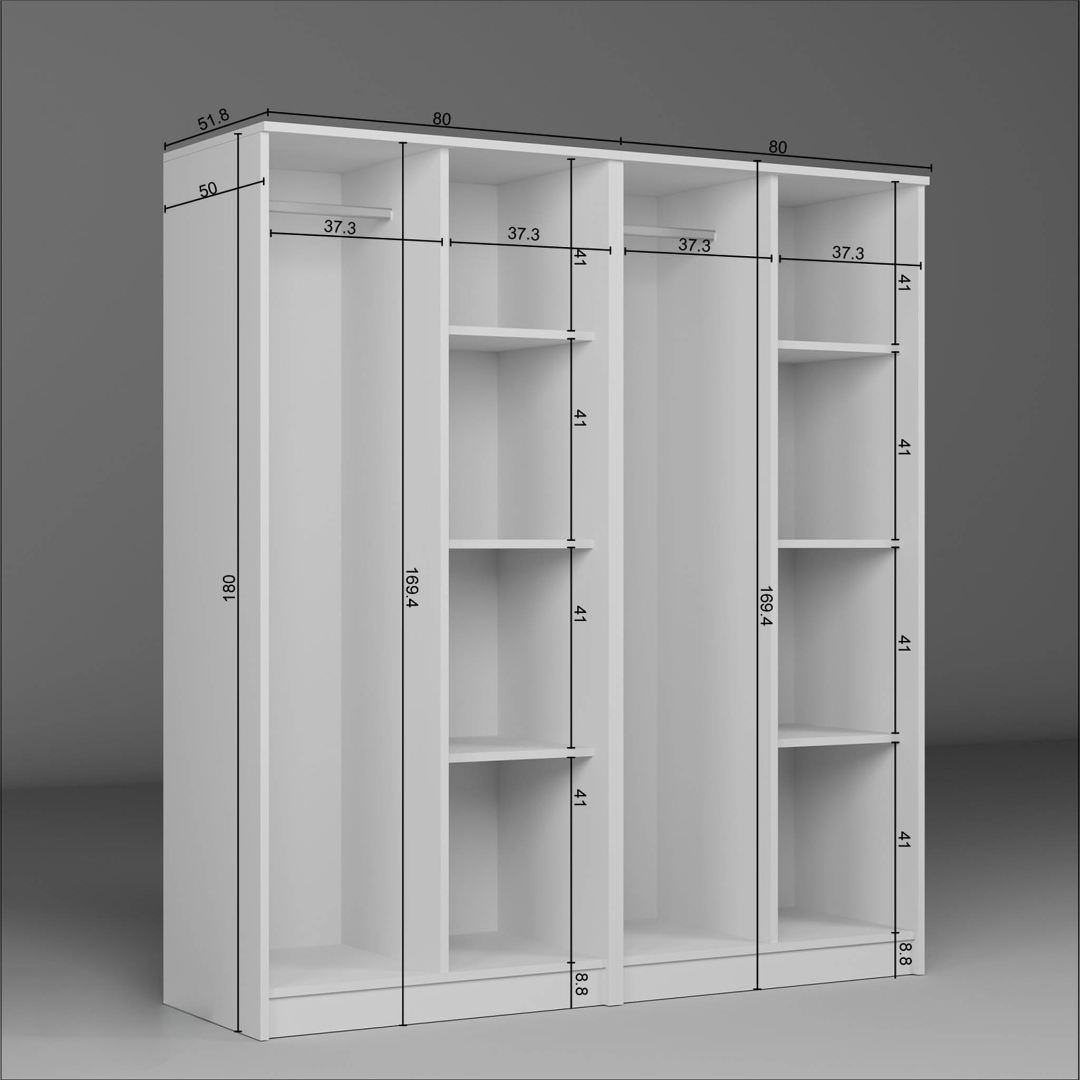 Ντουλάπα 160x180x51.8 εκ Λευκό 350MWD1143