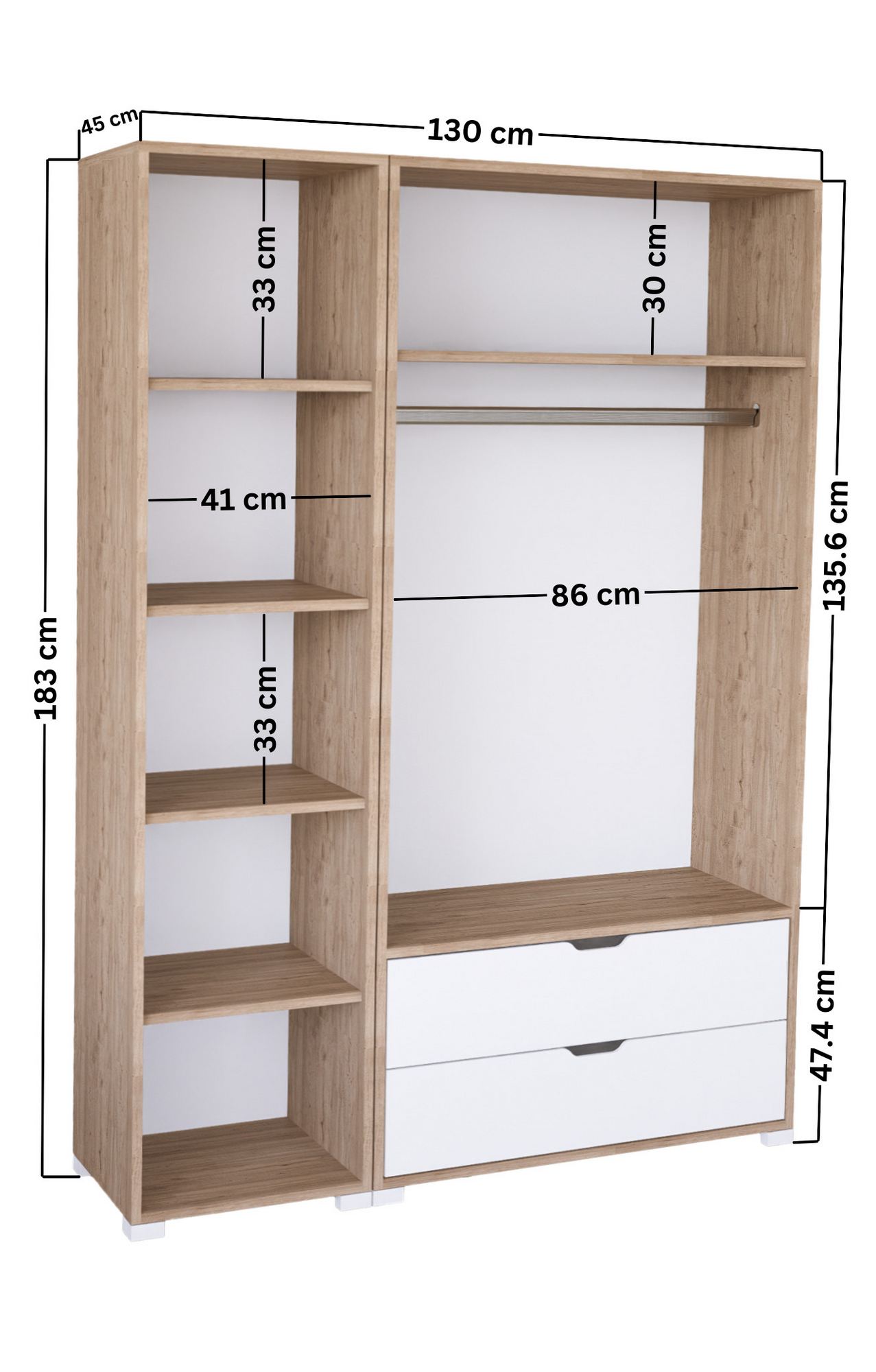 Ντουλάπα 130x183x45 εκ Light Wallnut 350MWD1145