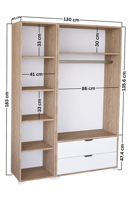 Ντουλάπα 130x183x45 εκ Light Wallnut 350MWD1145