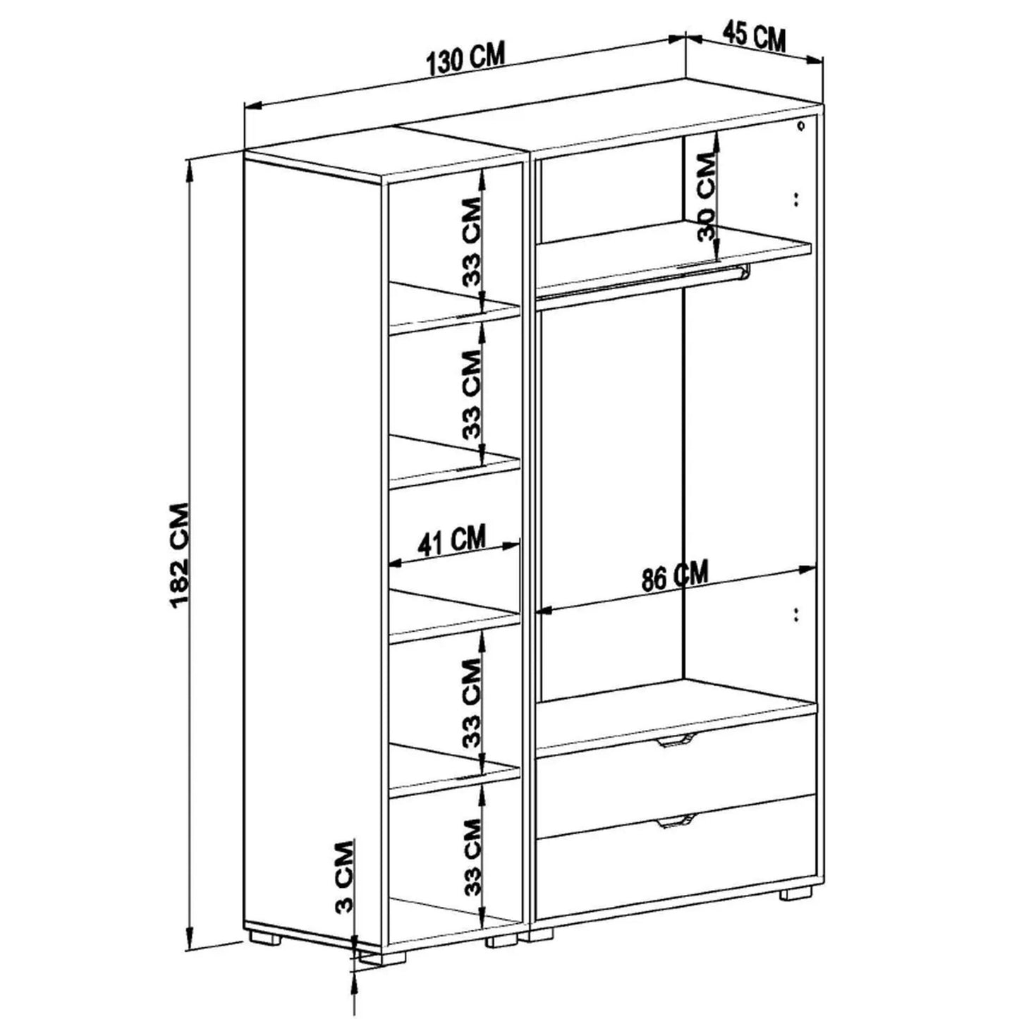 Ντουλάπα 130x183x45 εκ Λευκό 350MWD1146
