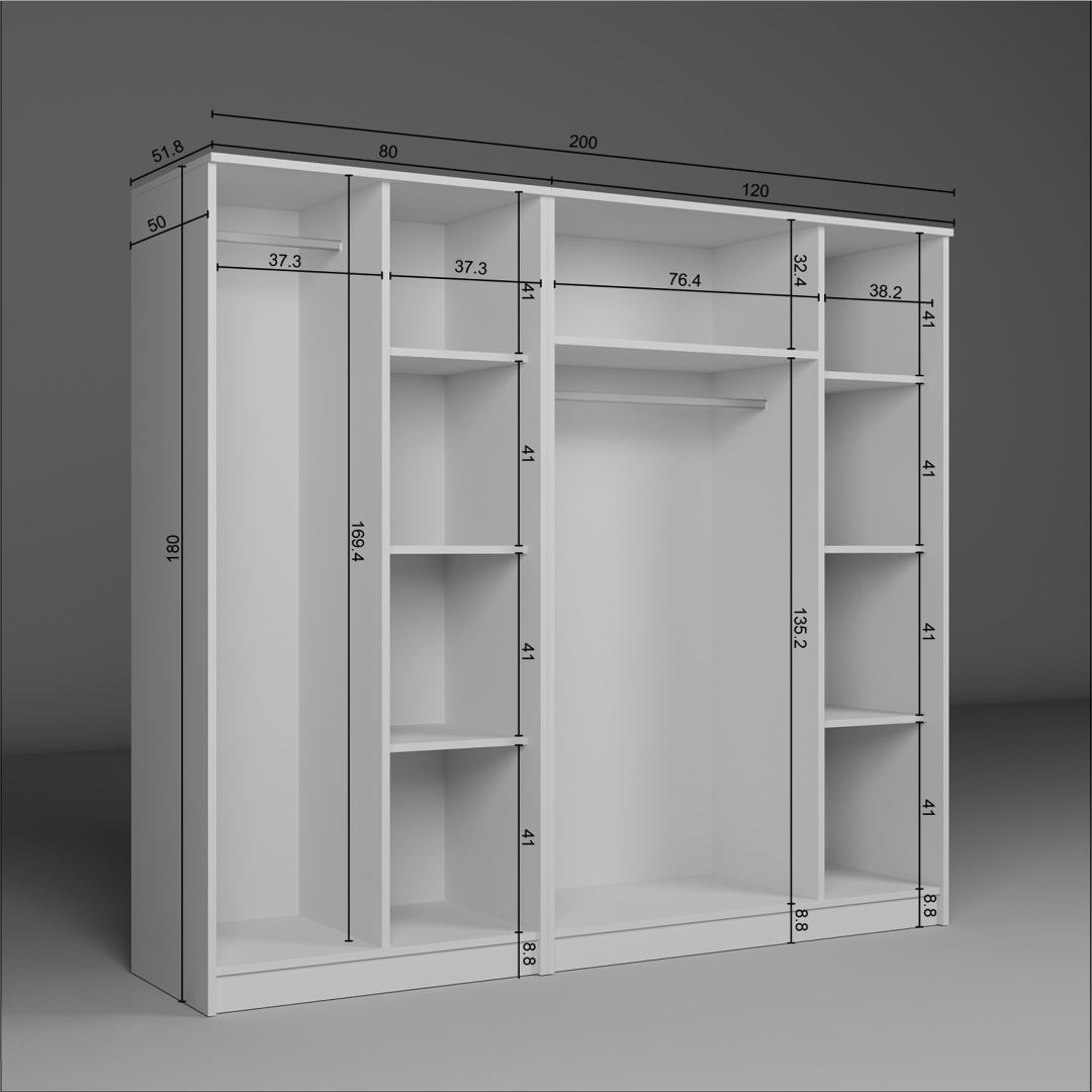 Ντουλάπα 200x180x51.8 εκ Λευκό 350MWD1147
