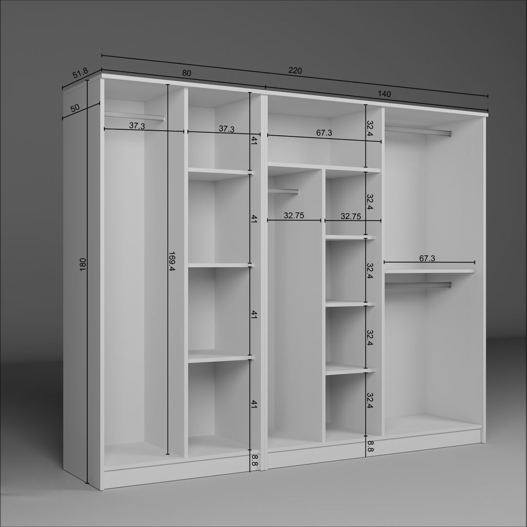 Ντουλάπα 220x180x51.8 εκ Λευκό 350MWD1149