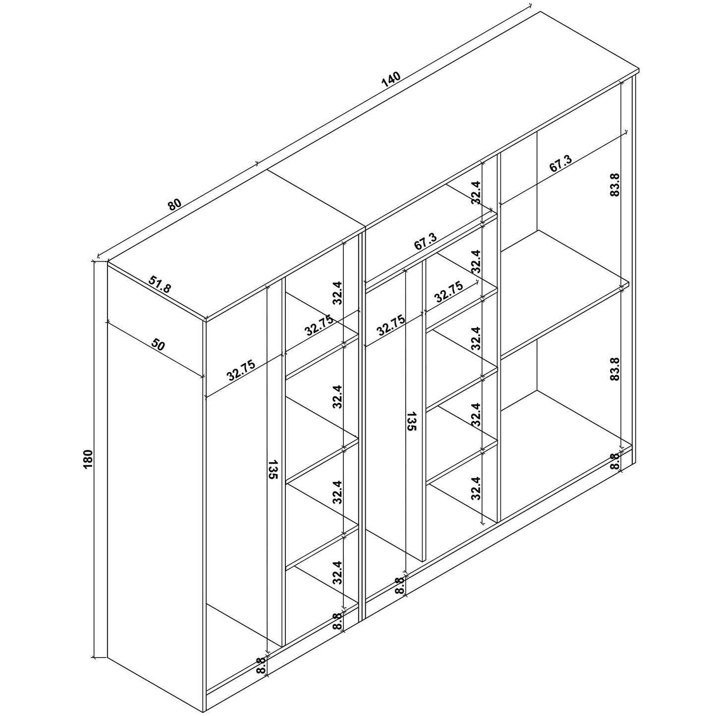 Ντουλάπα 220x180x51.8 εκ Πεύκο Atlantic 350MWD1150