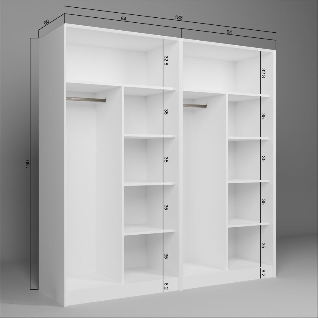 Ντουλάπα 188x190x60 εκ Λευκό 350MWD1152