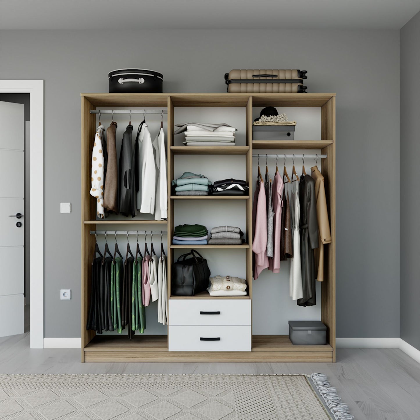 Ντουλάπα 180x190x45 εκ Light Wallnut 350MWD1155