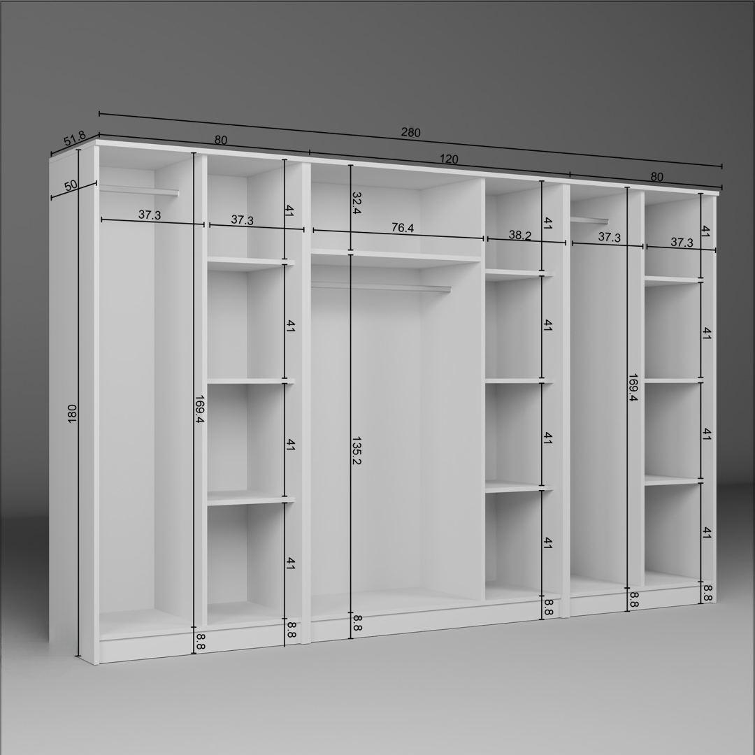 Ντουλάπα 280x180x51.8 εκ Λευκό 350MWD1163