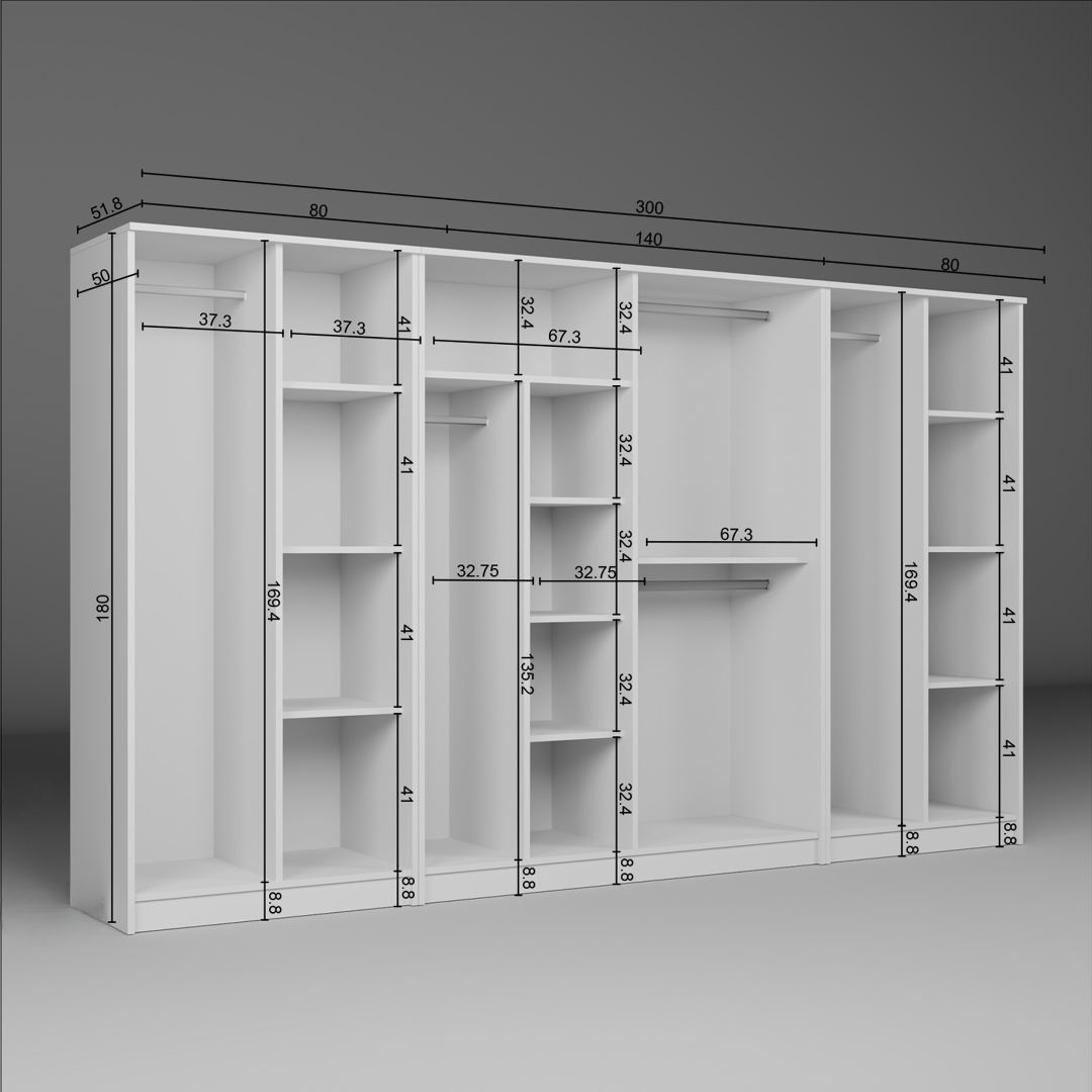 Ντουλάπα 300x180x51.8 εκ Λευκό 350MWD1165