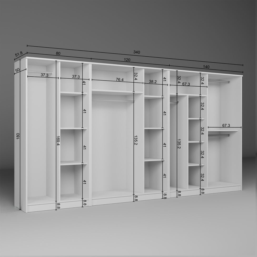 Ντουλάπα 340x180x51.8 εκ Λευκό 350MWD1166