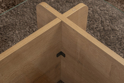 Τραπεζάκι Σαλονιού Τραπέζι Καθιστικού Δρυς με Γυαλί Γυάλινο Τραπεζάκι 353NRD1116