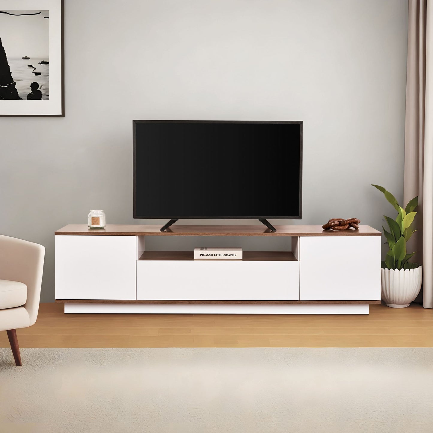 Έπιπλο Τηλεόρασης TV Βάση Σύνθεση Λευκό Καρυδί | 353NRD1202