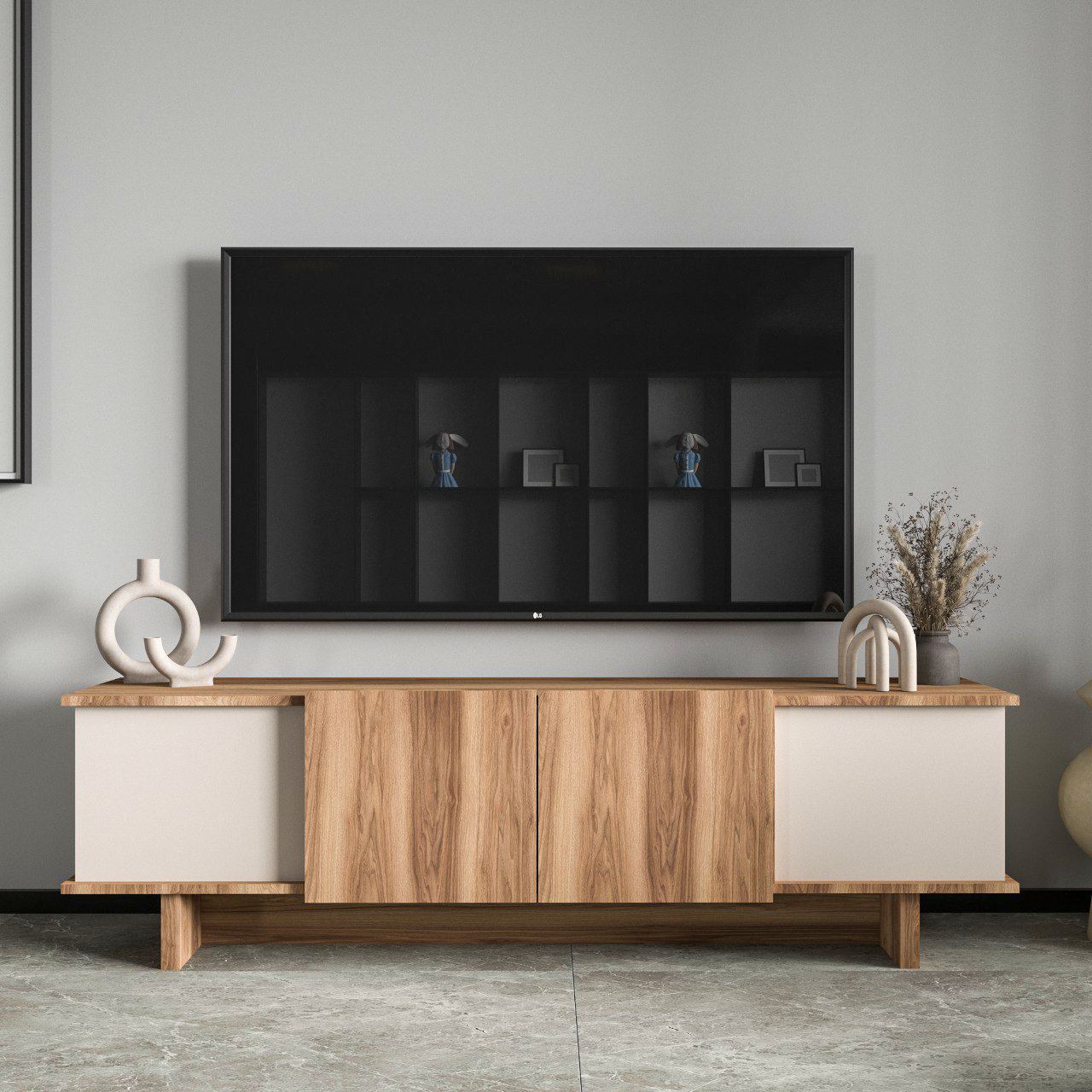 Έπιπλο Τηλεόρασης TV Βάση Σύνθεση Beige Καρυδί | 360ALE1704