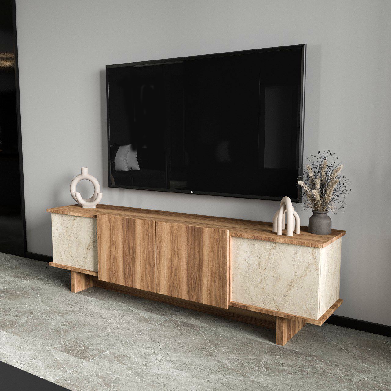 Έπιπλο Τηλεόρασης TV Βάση Σύνθεση Travertine Καρυδί | 360ALE1706