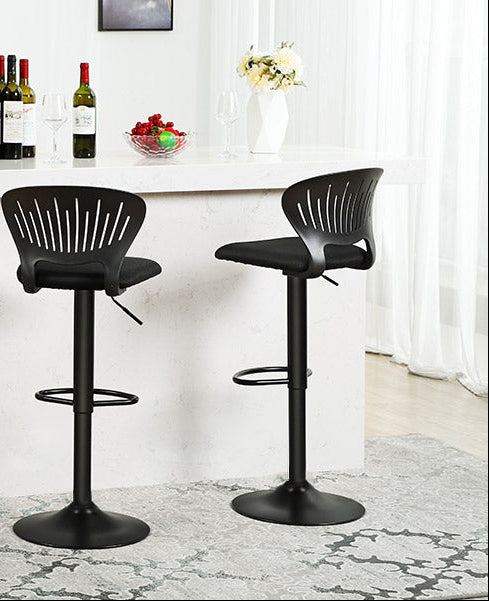 Σκαμπό για Πάσο Κουζίνας Σετ 2 τμχ Ρυθμιζόμενο Ύψος 59-81 εκ Σκαμπό Τραπεζαρίας Μπαρ με Πλάτη Κουζίνα Κάθισμα μαύρο LJ-B04BK