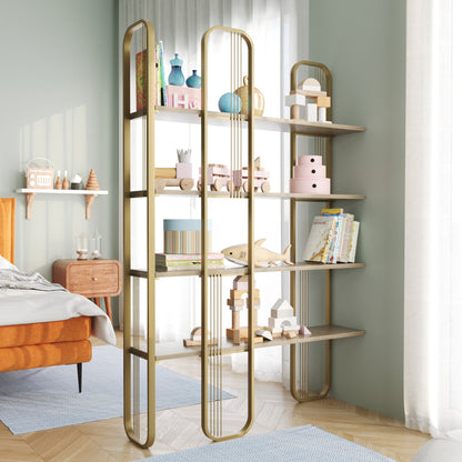 Ψηλή Βιβλιοθήκη Διαχωριστικό Χώρου Χρυσή Ραφιέρα Σαλονιού Γραφείου 182x124x26 εκ