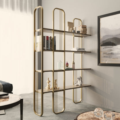 Ψηλή Βιβλιοθήκη Διαχωριστικό Χώρου Χρυσή Ραφιέρα Σαλονιού Γραφείου 182x124x26 εκ