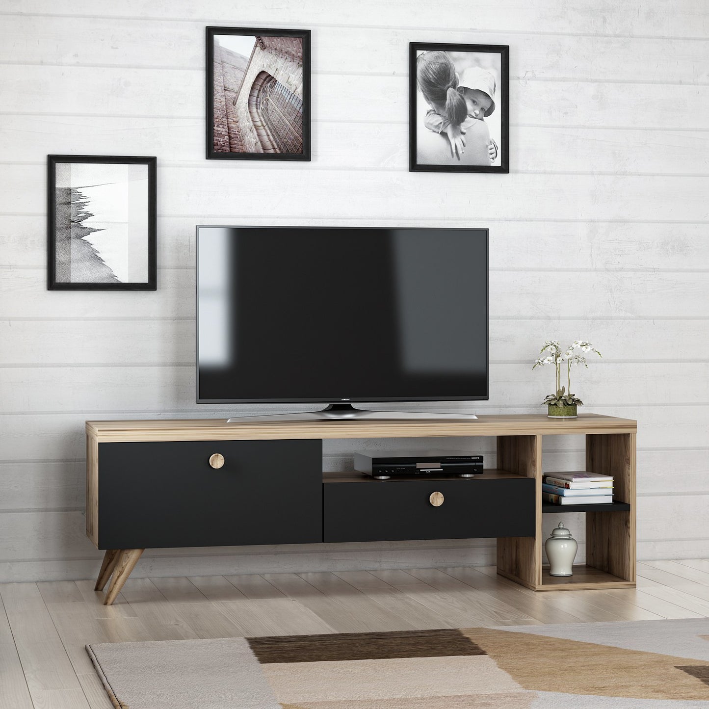 Έπιπλο Τηλεόρασης TV Βάση Σύνθεση Μαύρο Δρυς | 382NRC1107