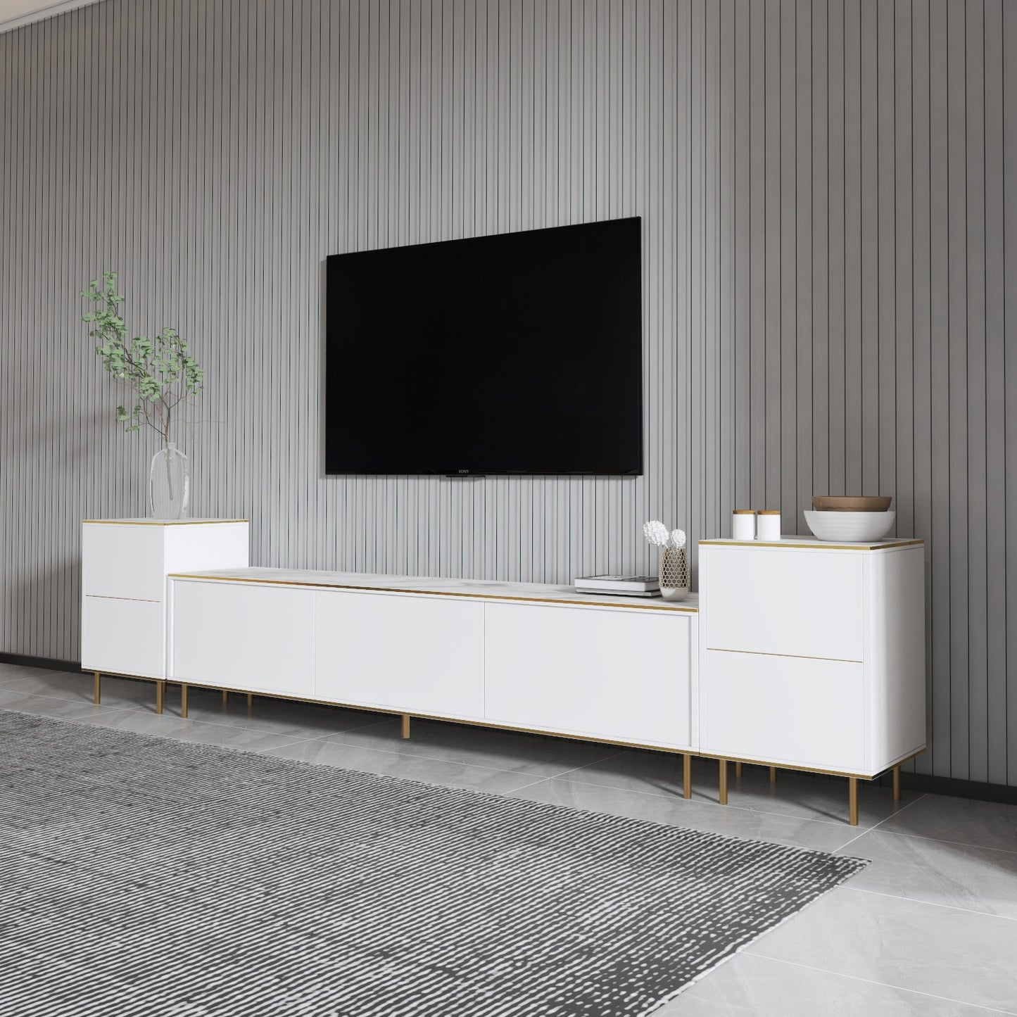 Έπιπλο Τηλεόρασης TV Βάση Σύνθεση Λευκό Marble Χρυσό | 382NRC1141