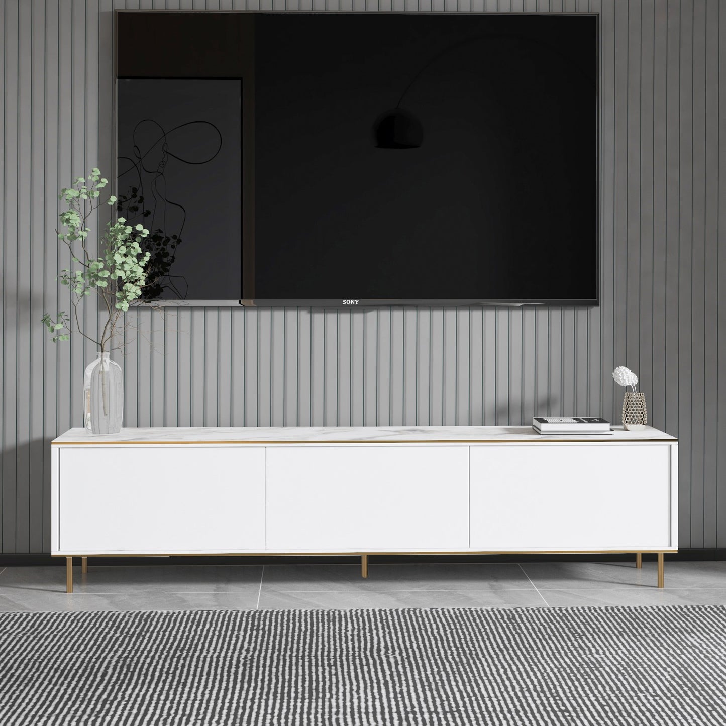 Έπιπλο Τηλεόρασης TV Βάση Σύνθεση Λευκό Marble Χρυσό | 382NRC1143
