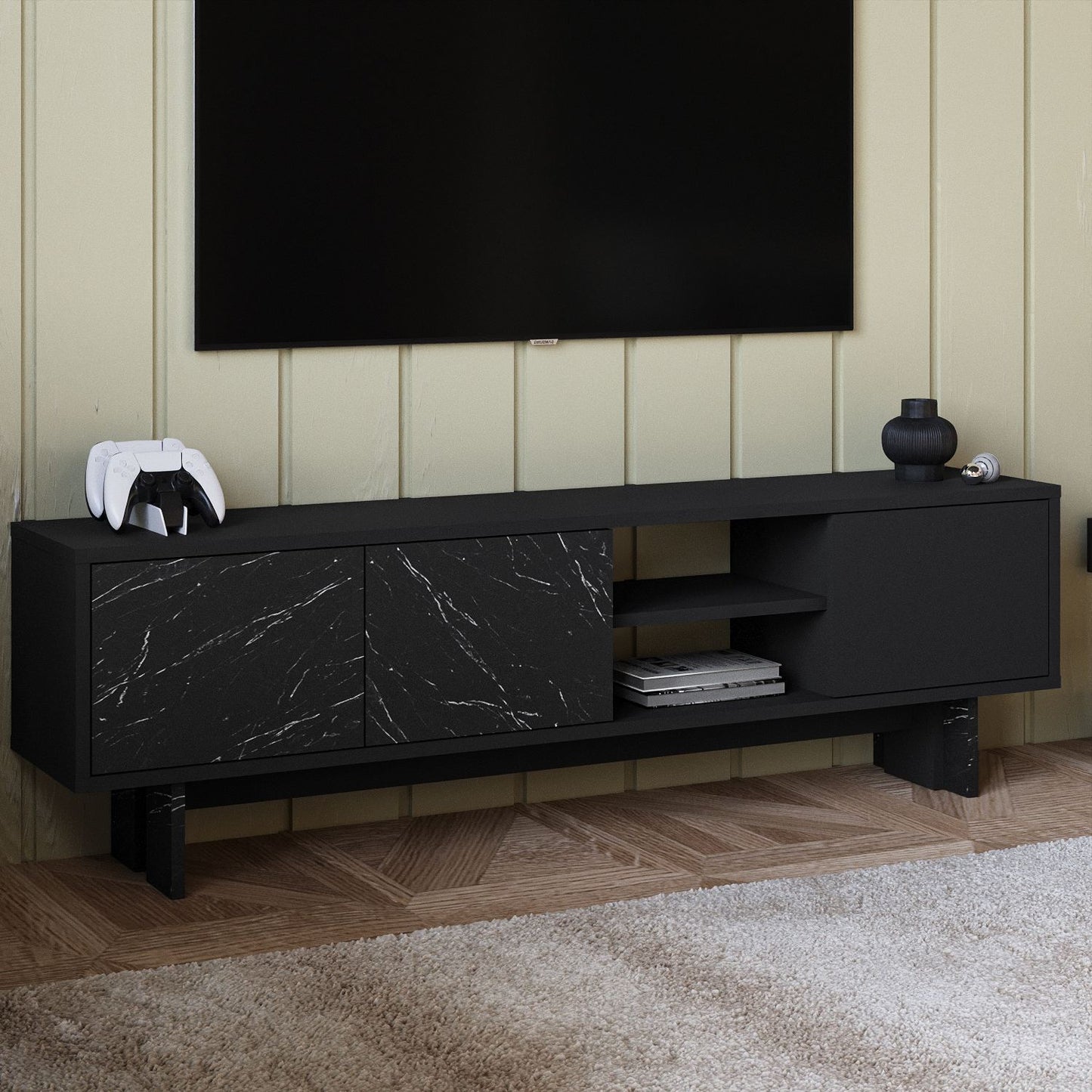 Έπιπλο Τηλεόρασης TV Βάση Σύνθεση Μαύρο Marble | 382NRC1176