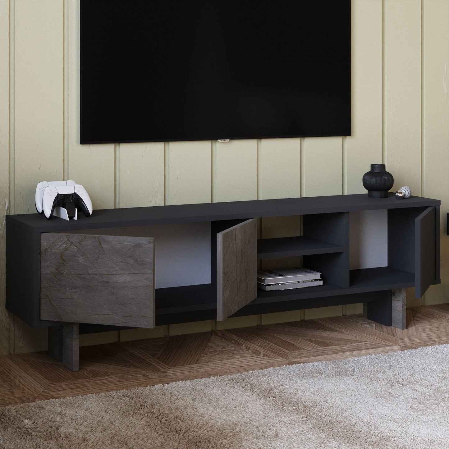 Έπιπλο Τηλεόρασης TV Βάση Σύνθεση Marble Ανθρακί | 382NRC1177