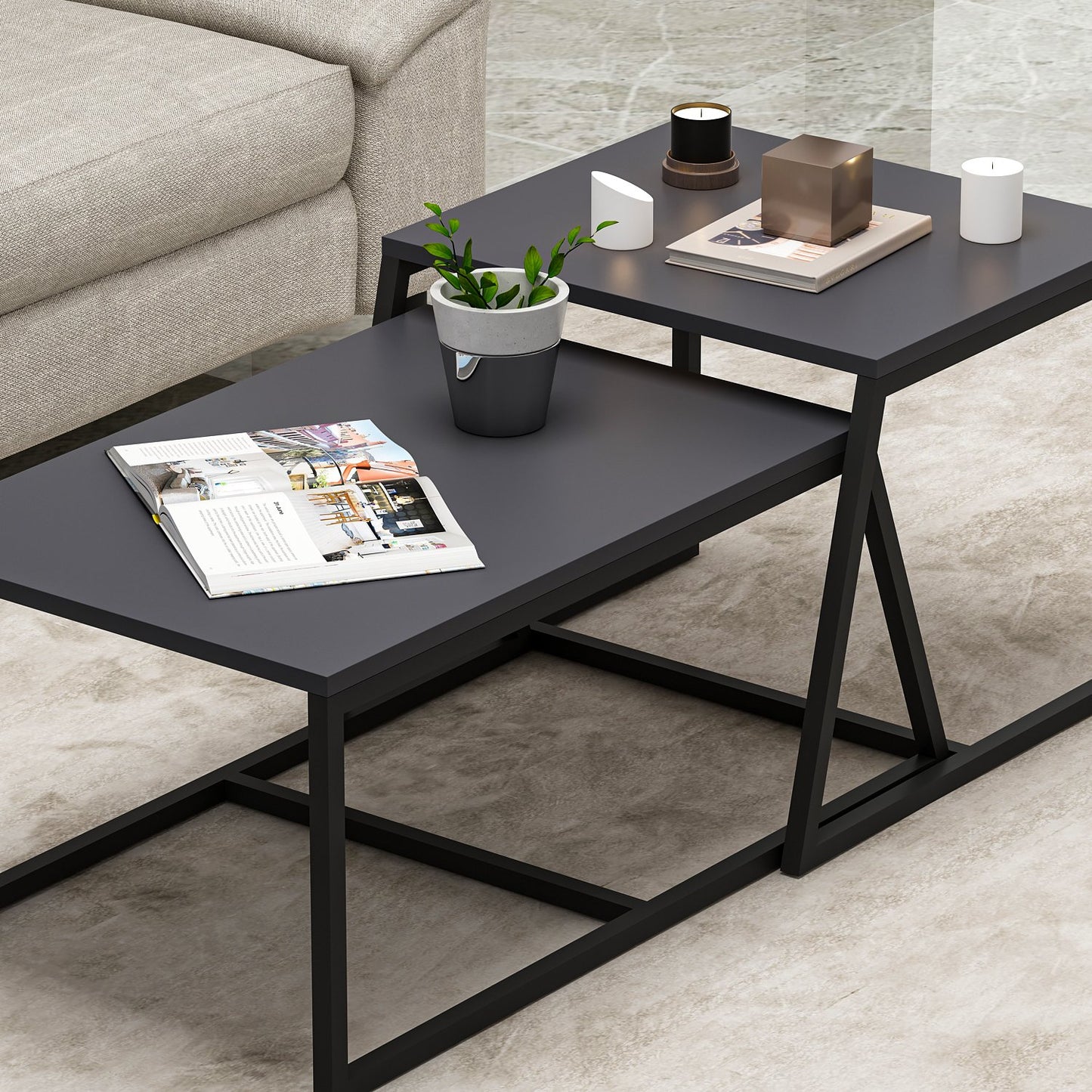 Τραπεζάκι Σαλονιού Ανθρακί 75 x 50 x 38 εκ GR382NRC1203