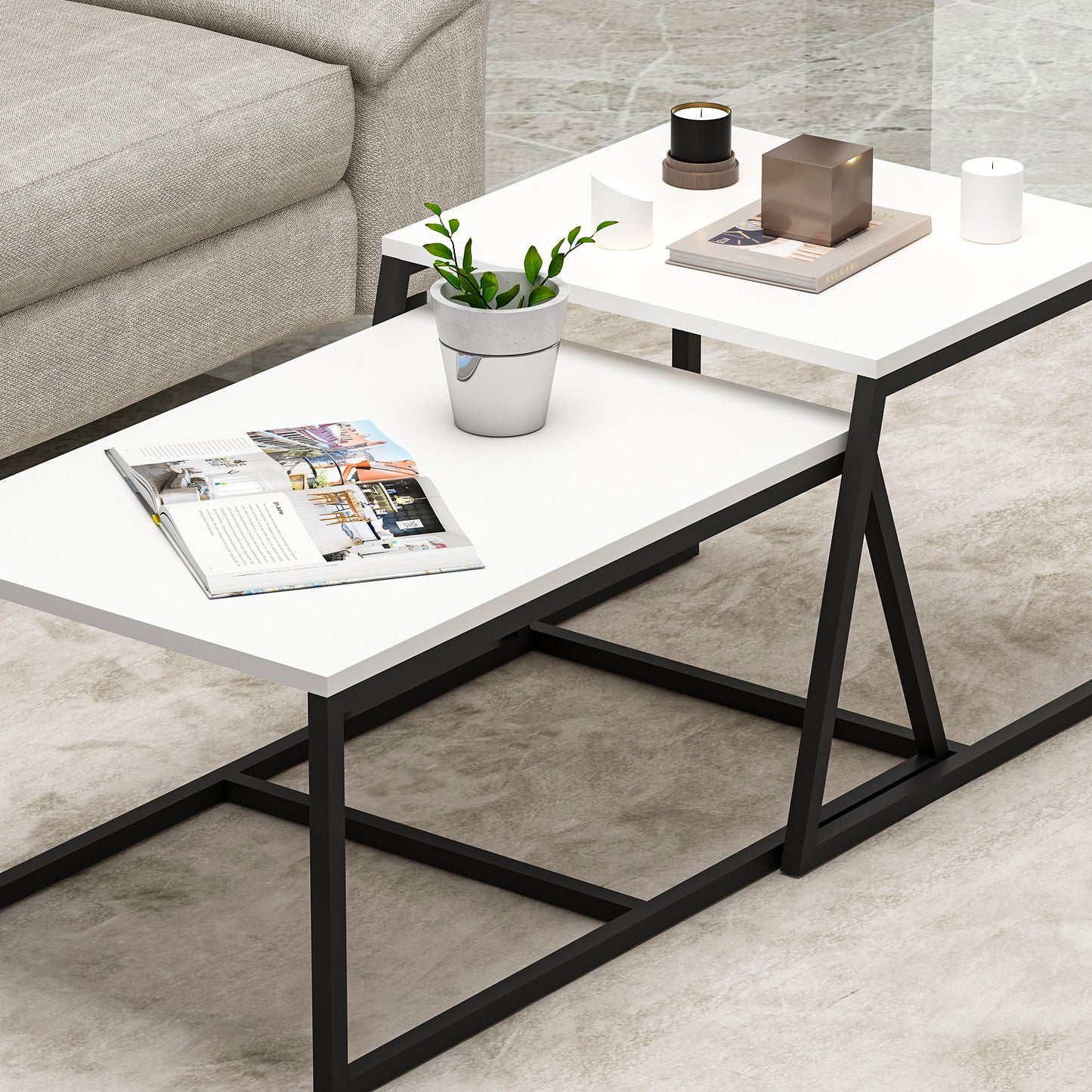 Τραπεζάκι Σαλονιού Λευκό 75 x 50 x 38 εκ GR382NRC1204