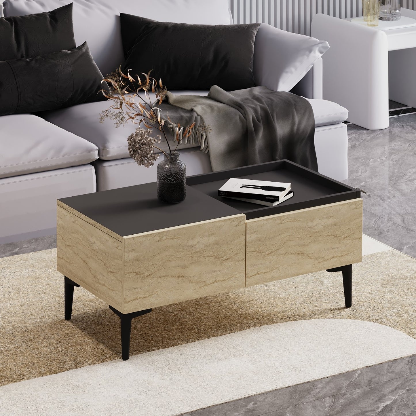 Τραπεζάκι Σαλονιού Travertine - Ανθρακί 91,8 x 45 x 38,6 εκ GR382NRC1216