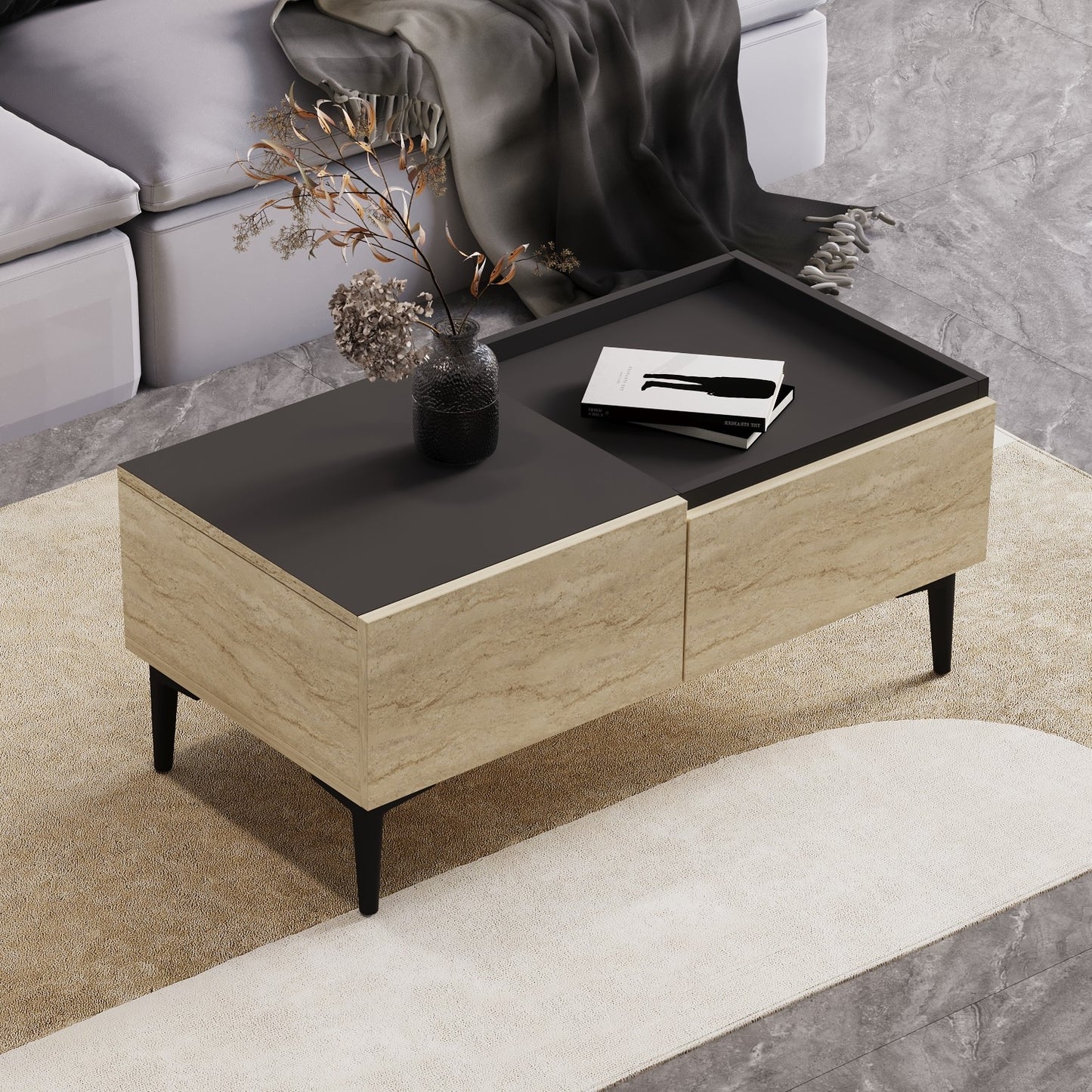 Τραπεζάκι Σαλονιού Travertine - Ανθρακί 91,8 x 45 x 38,6 εκ GR382NRC1216