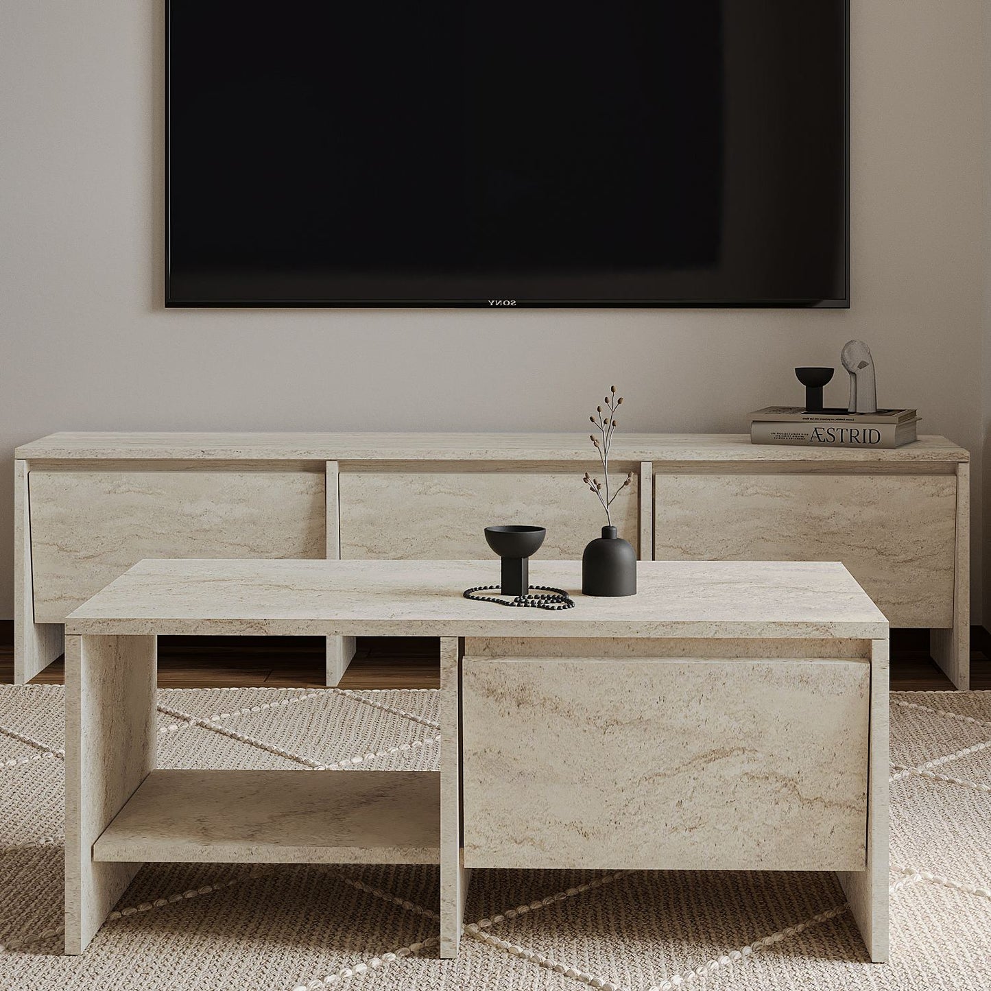 Τραπεζάκι Σαλονιού Travertine 90 x 45 x 35 εκ GR382NRC1222